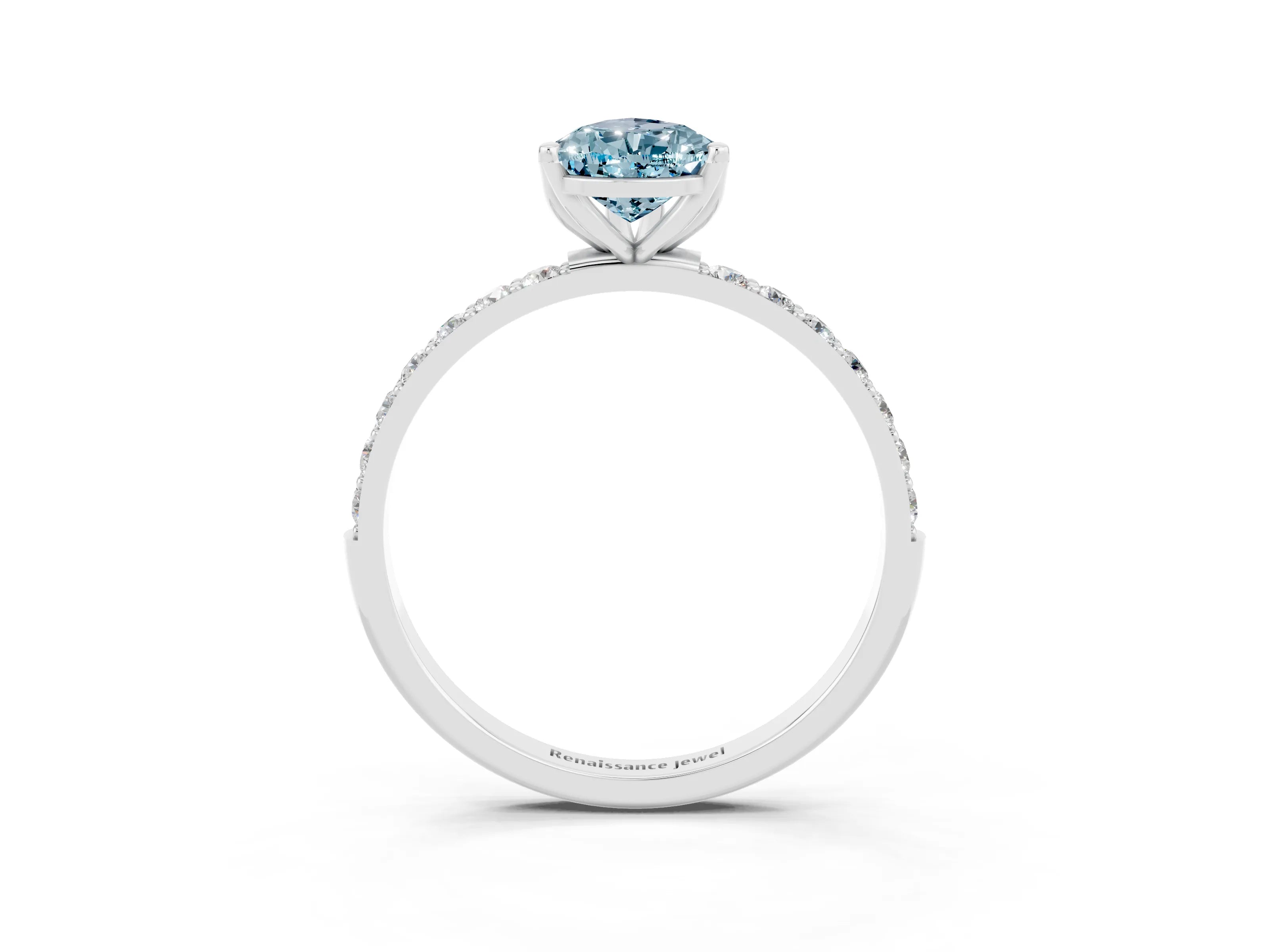 White gold Pear Cut Aquamarine Solitaire Engagement Ring with Pavé Band and Prong Setting_3