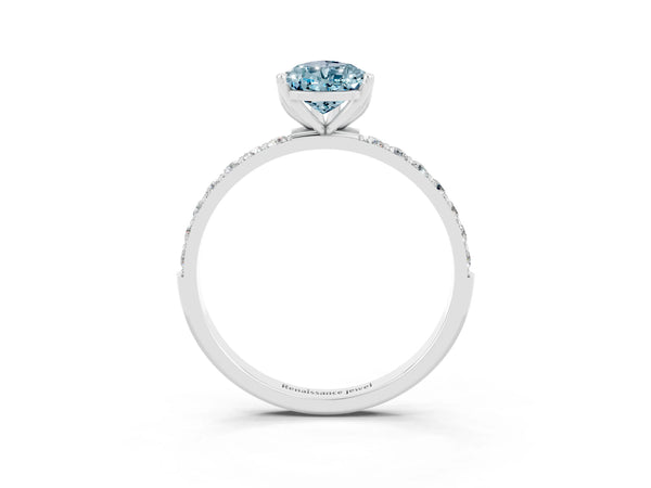 Platinum Pear Cut Aquamarine Solitaire Engagement Ring with Round  Pavé Band and Prong Setting