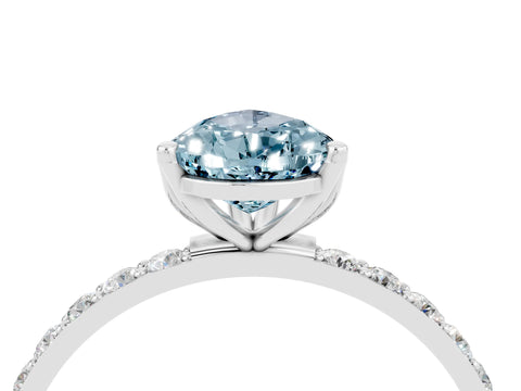 White gold Pear Cut Aquamarine Solitaire Engagement Ring with Pavé Band and Prong Setting_4