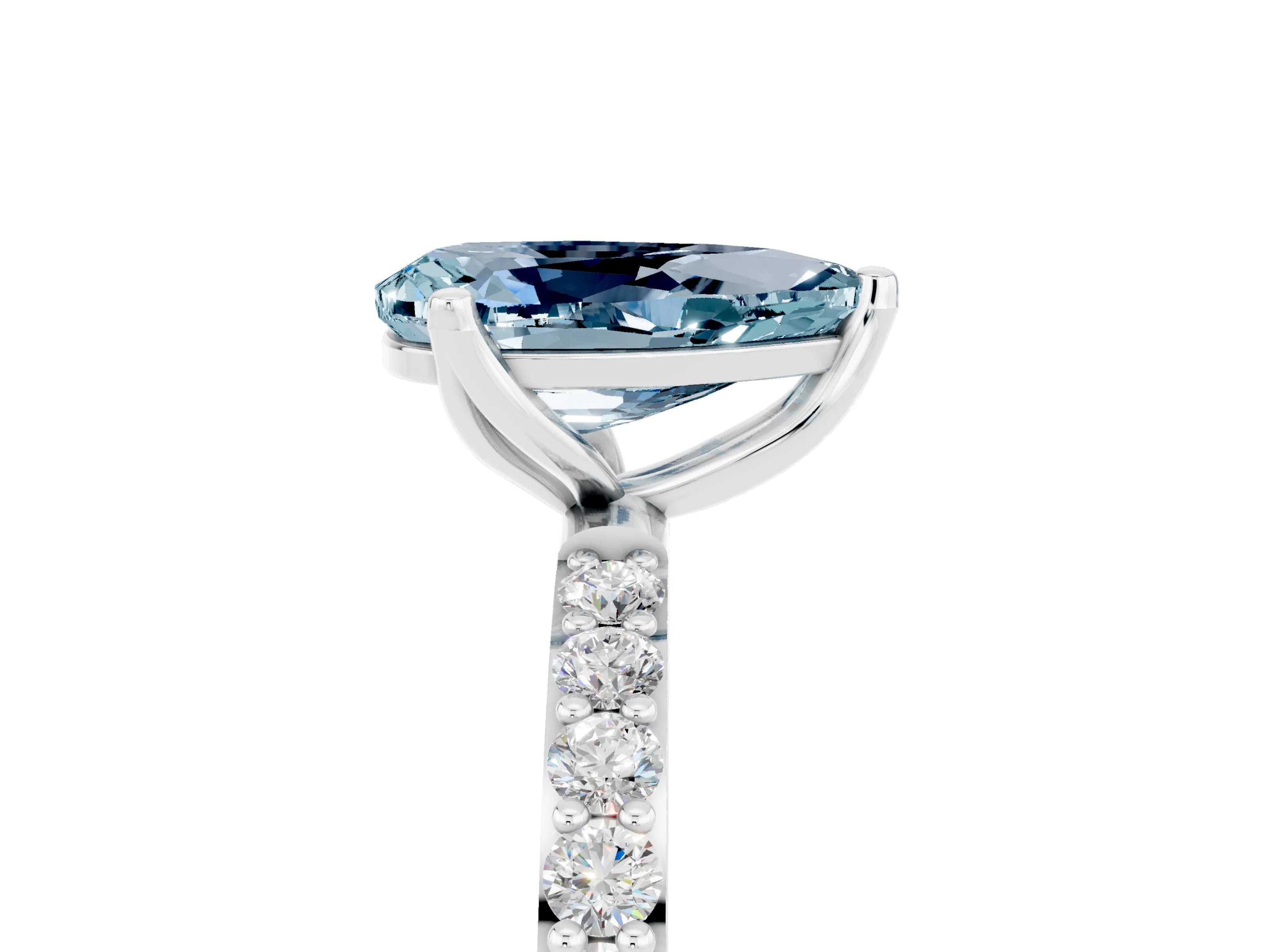 White gold Pear Cut Aquamarine Solitaire Engagement Ring with Pavé Band and Prong Setting_5