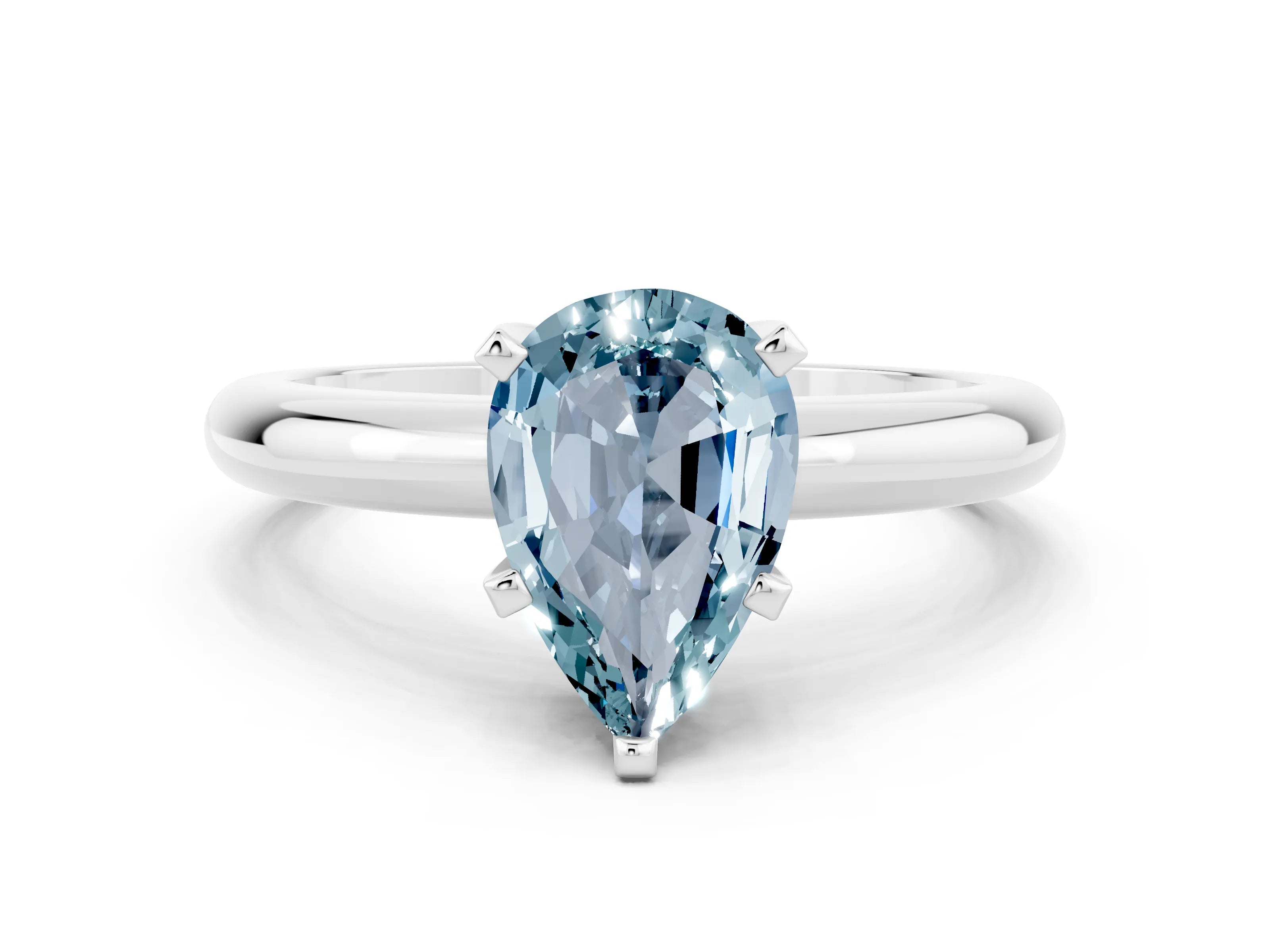 White gold Pear Cut Aquamarine Solitaire Engagement Ring with Round Band and Four-Prong Setting_23
