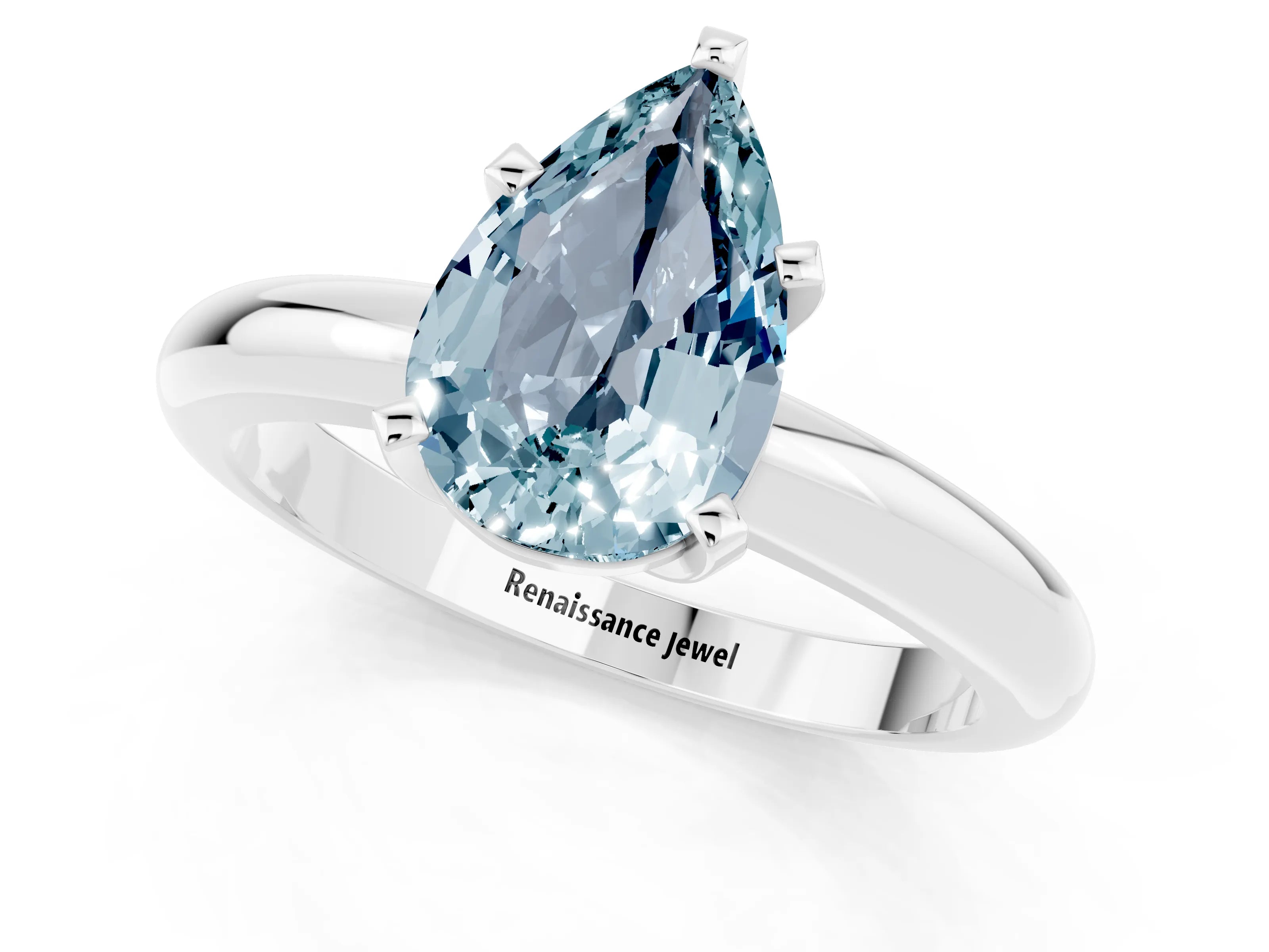 White gold Pear Cut Aquamarine Solitaire Engagement Ring with Round Band and Four-Prong Setting_25