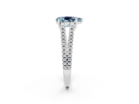 White gold Pear Cut Aquamarine Solitaire Engagement Ring with Split Shank Pavé Band_2