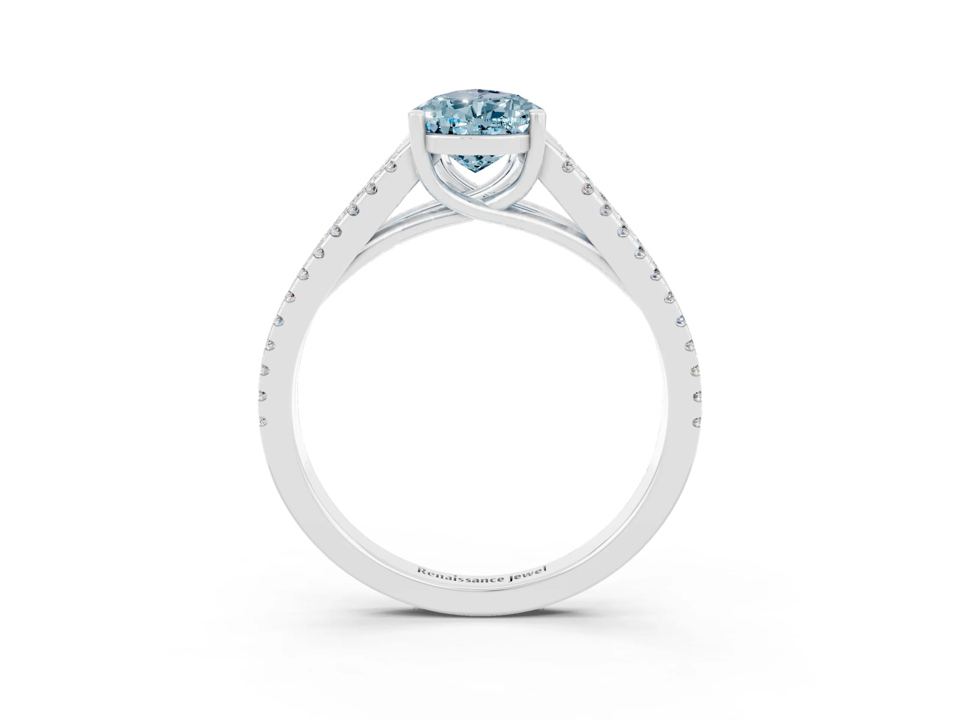 White gold Pear Cut Aquamarine Solitaire Engagement Ring with Split Shank Pavé Band_3