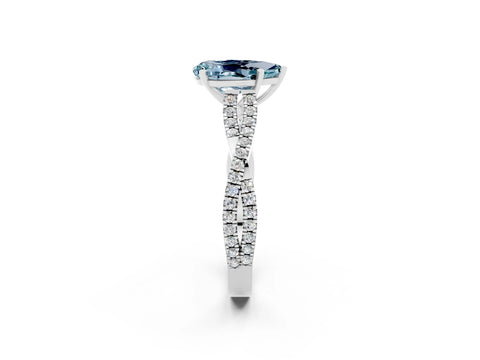 White gold Pear Cut Aquamarine Solitaire Engagement Ring with Twisted Pavé Band and Four-Prong Setting_2