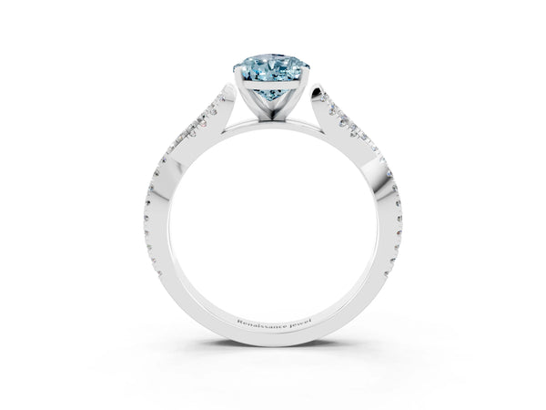 Platinum Pear Cut Aquamarine Solitaire Engagement Ring with Twisted Pavé Band and Four-Prong Setting