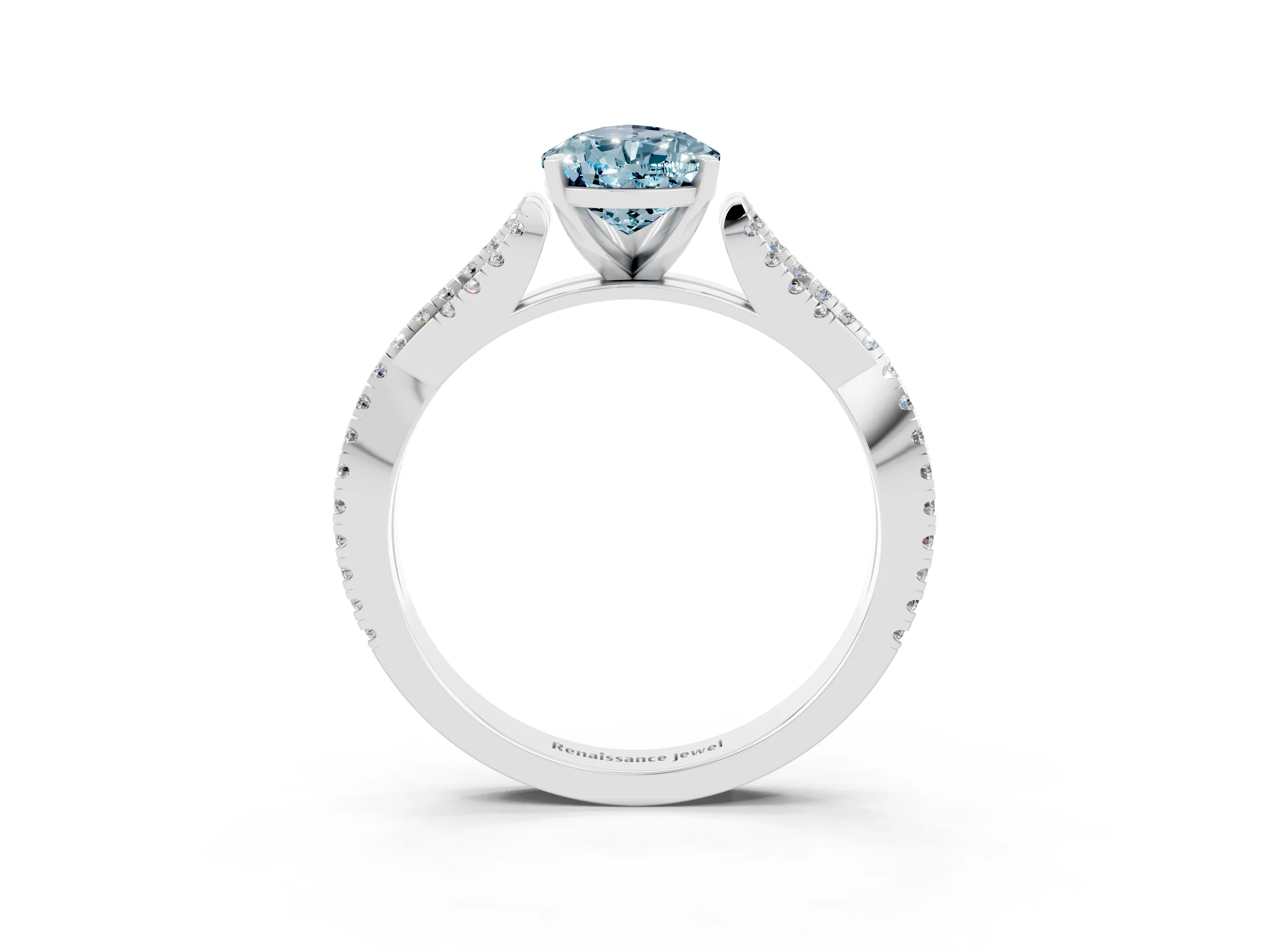White gold Pear Cut Aquamarine Solitaire Engagement Ring with Twisted Pavé Band and Four-Prong Setting_3
