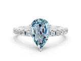 White gold Pear Cut Aquamarine Solitaire Pavé Band with Four-Prong Setting