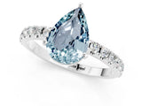 White gold Pear Cut Aquamarine Solitaire Pavé Band with Four-Prong Setting_1