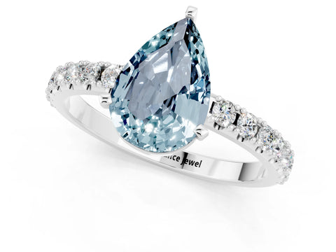 White gold Pear Cut Aquamarine Solitaire Pavé Band with Four-Prong Setting_1