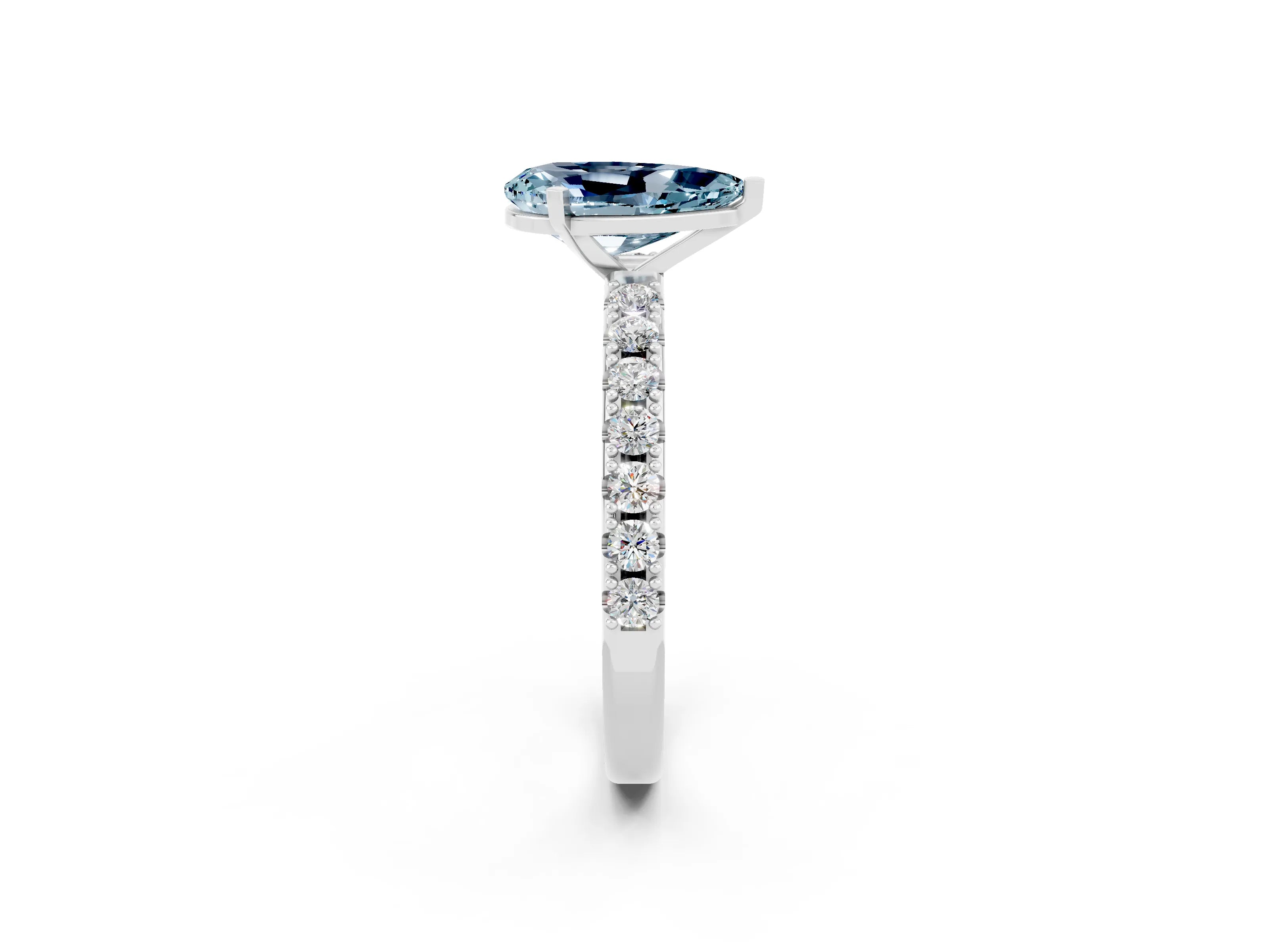 White gold Pear Cut Aquamarine Solitaire Pavé Band with Four-Prong Setting_2