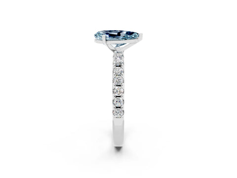 White gold Pear Cut Aquamarine Solitaire Pavé Band with Four-Prong Setting_2