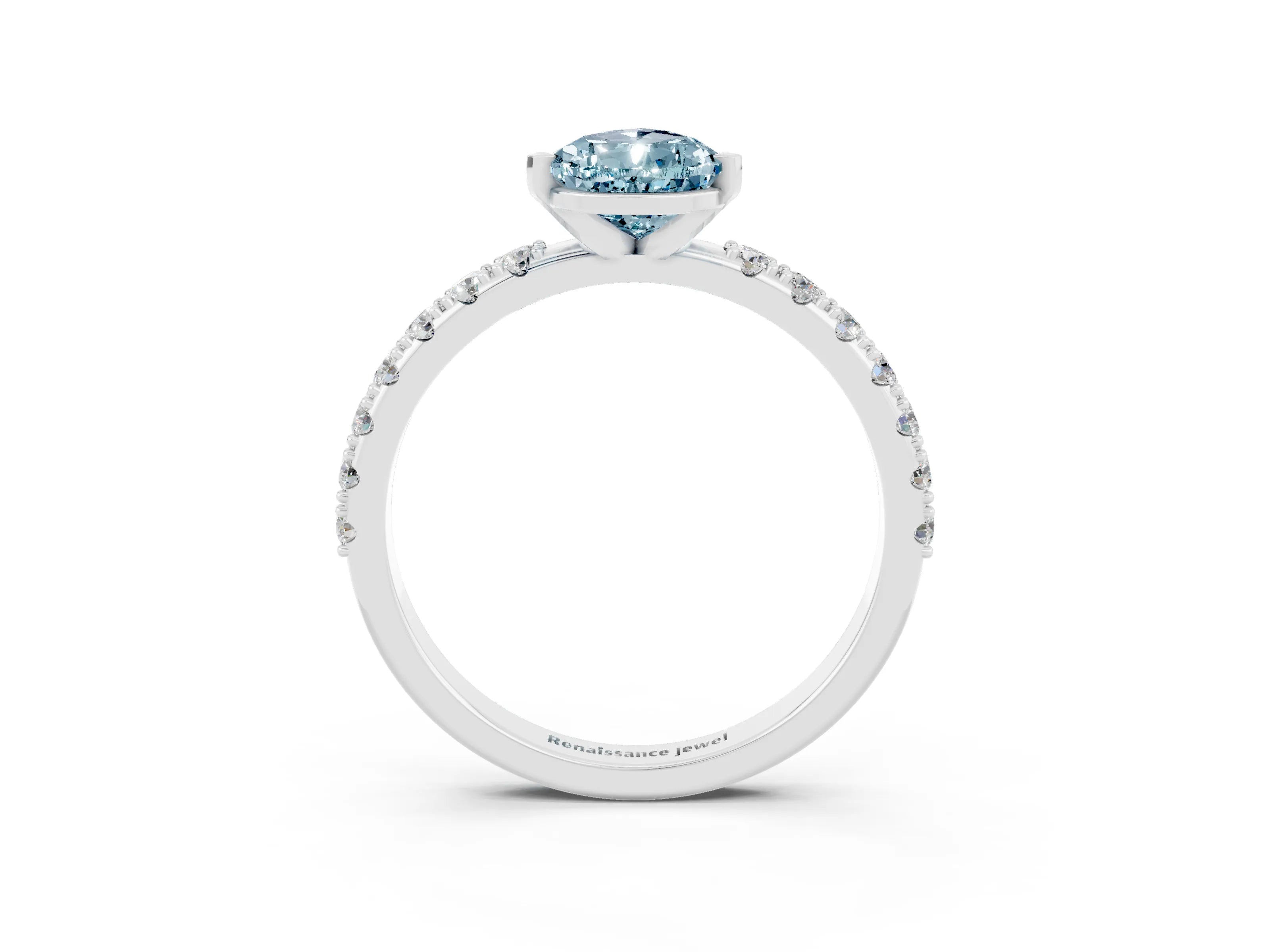 White gold Pear Cut Aquamarine Solitaire Pavé Band with Four-Prong Setting_3
