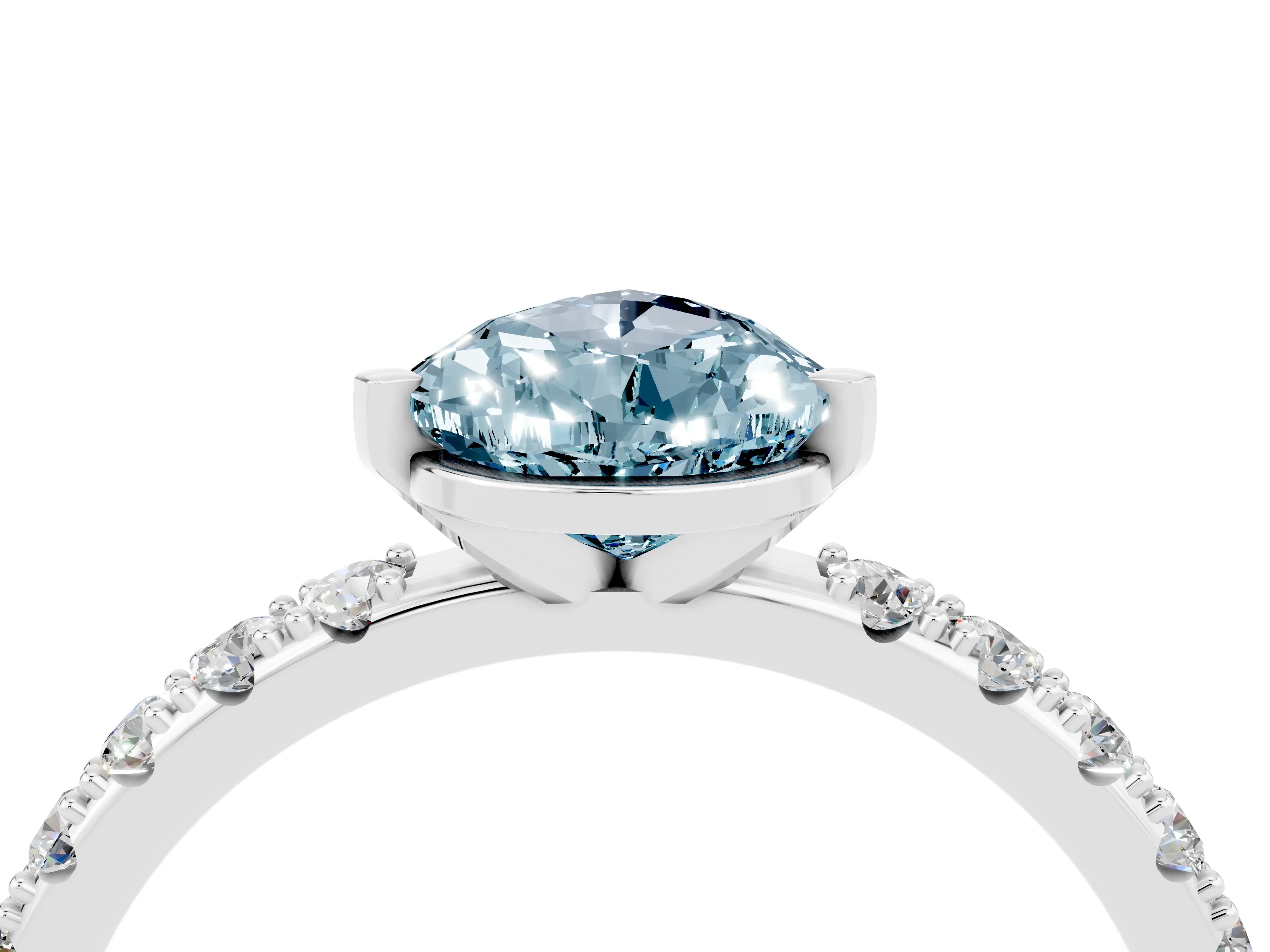 White gold Pear Cut Aquamarine Solitaire Pavé Band with Four-Prong Setting_4