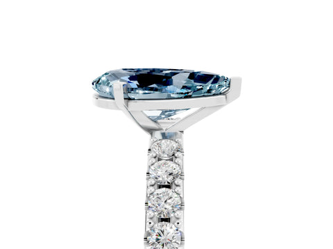 White gold Pear Cut Aquamarine Solitaire Pavé Band with Four-Prong Setting_5