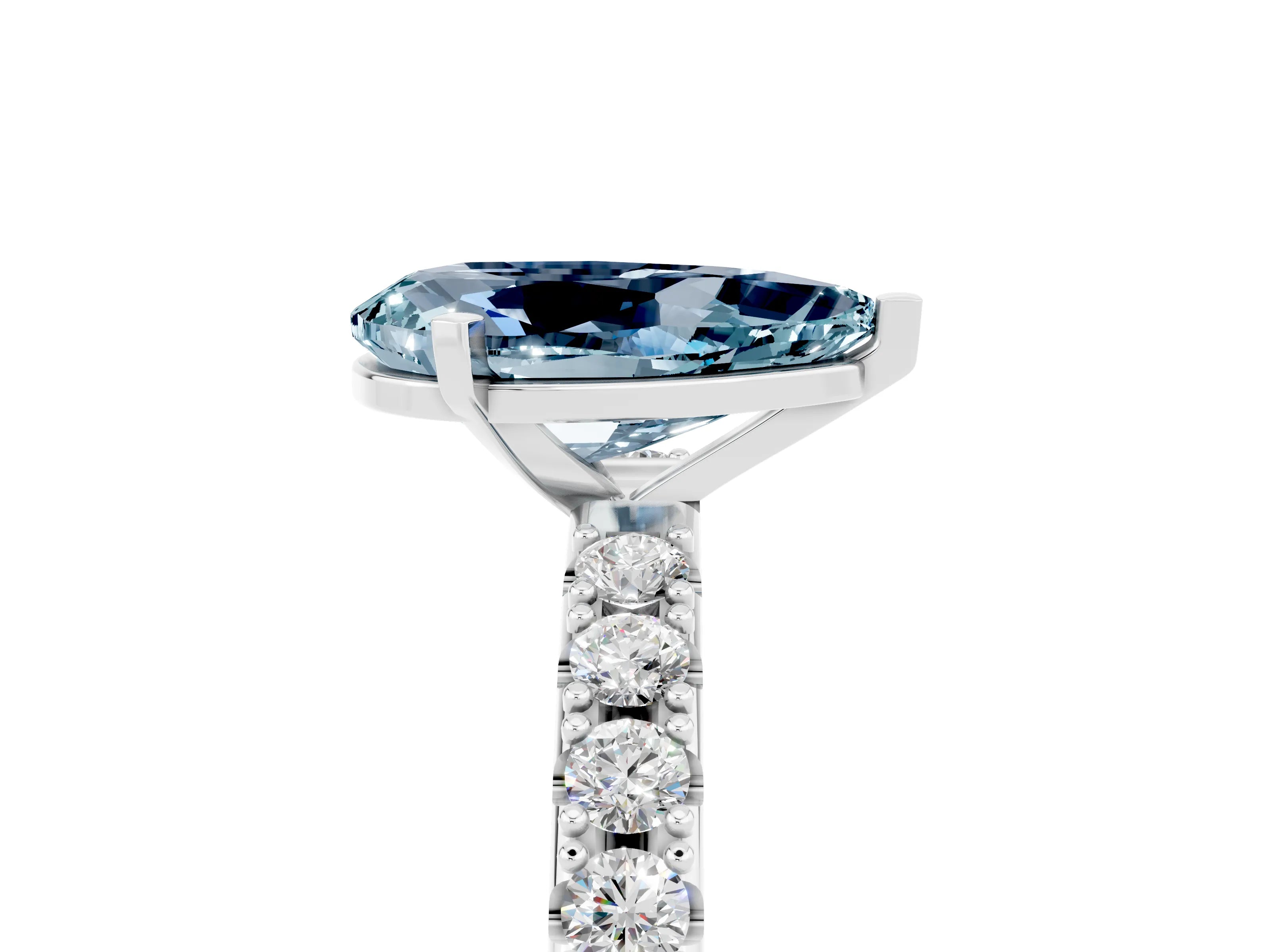 White gold Pear Cut Aquamarine Solitaire Pavé Band with Four-Prong Setting_5