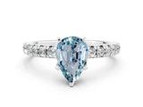 White gold Pear Cut Aquamarine Solitaire Pavé Engagement Ring with Round Band and Prong Setting_12