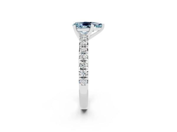 White gold Pear Cut Aquamarine Solitaire Pavé Engagement Ring with Round Band and Prong Setting