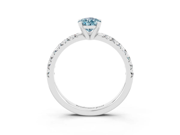 White gold Pear Cut Aquamarine Solitaire Pavé Engagement Ring with Round Band and Prong Setting