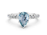 White gold Pear Cut Aquamarine Solitaire Pavé Engagement Ring with Round Band and Prong Setting_73