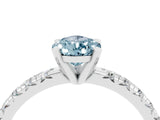 White gold Pear Cut Aquamarine Solitaire Pavé Engagement Ring with Round Band and Prong Setting_76