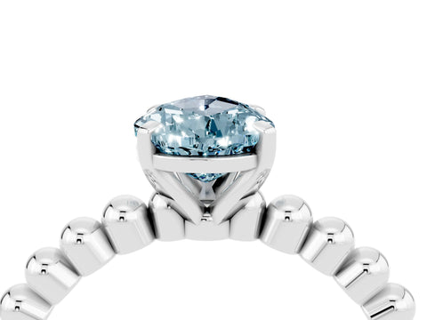 White gold Pear Cut Aquamarine Solitaire Ring with Beaded Band and Prong Setting_4