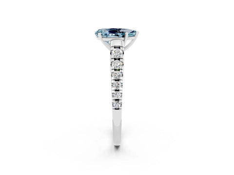 White gold Pear Cut Aquamarine Solitaire Ring with Cathedral Setting and Pavé Band_2