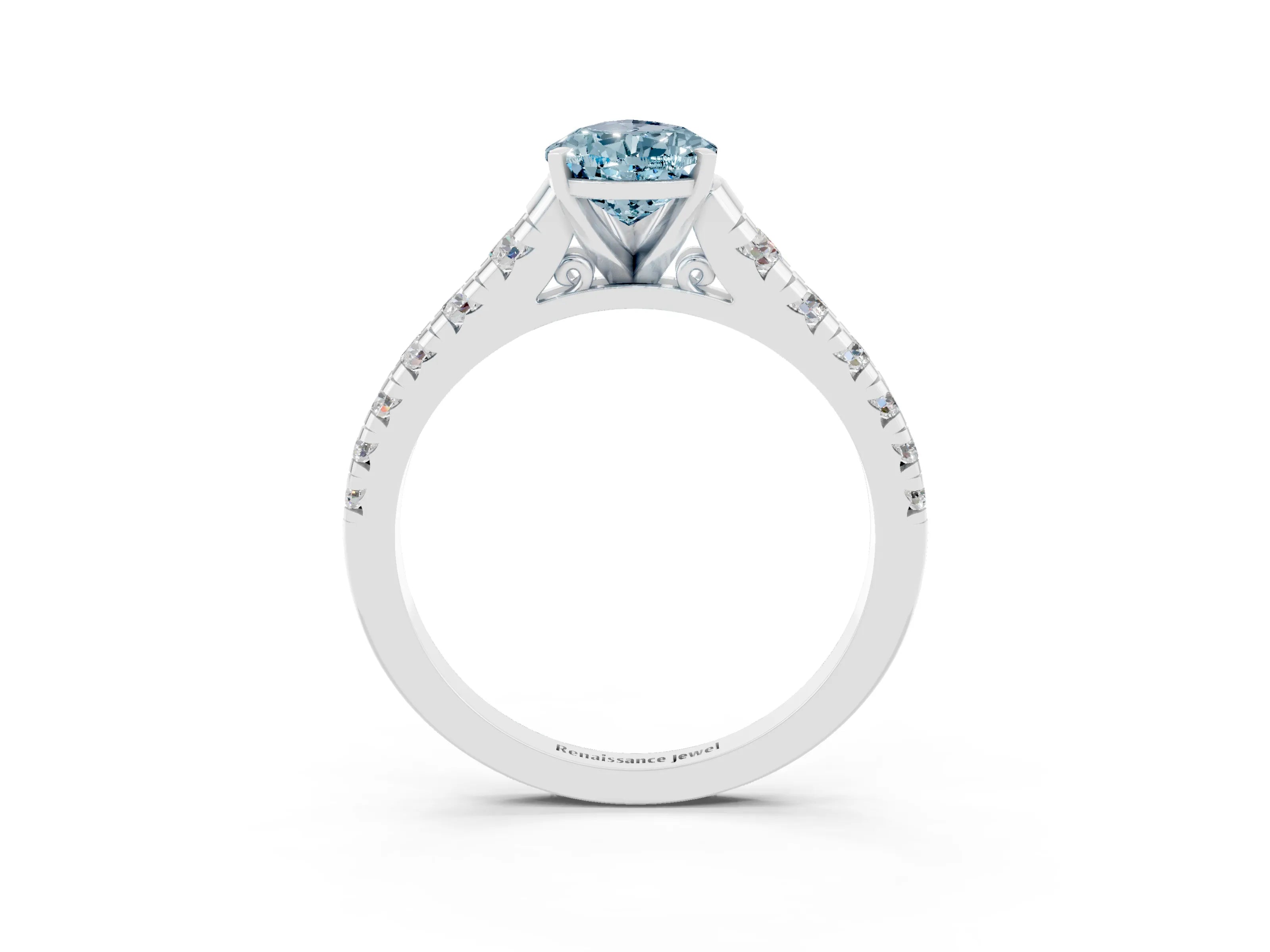 White gold Pear Cut Aquamarine Solitaire Ring with Cathedral Setting and Pavé Band_3