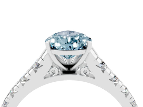 White gold Pear Cut Aquamarine Solitaire Ring with Cathedral Setting and Pavé Band_4
