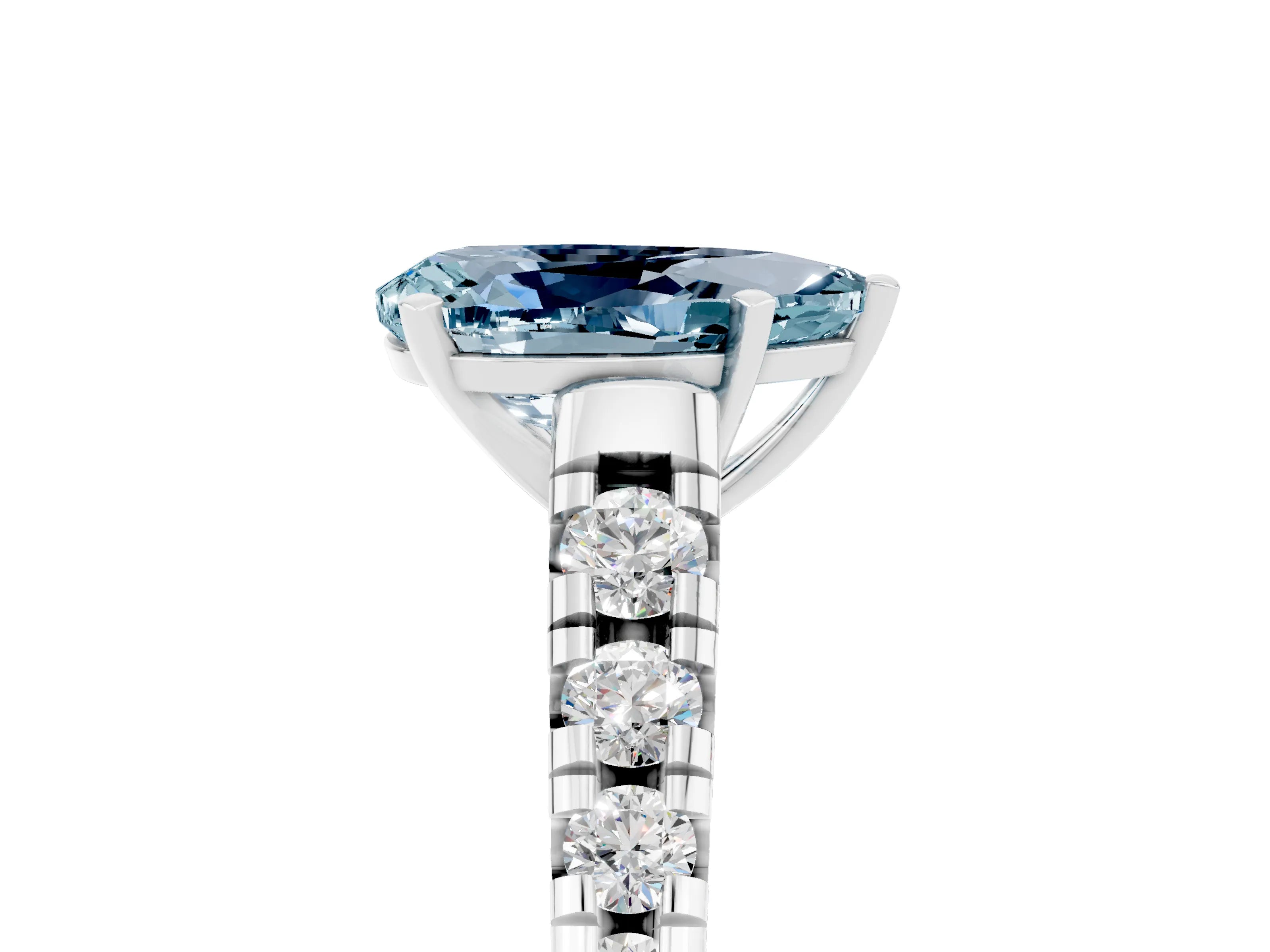 White gold Pear Cut Aquamarine Solitaire Ring with Cathedral Setting and Pavé Band_5