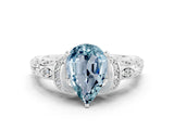 White gold Pear Cut Aquamarine Solitaire Ring with Filigree Band and Four-Prong Setting_66