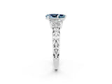 White gold Pear Cut Aquamarine Solitaire Ring with Filigree Band and Four-Prong Setting_73