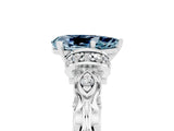 White gold Pear Cut Aquamarine Solitaire Ring with Filigree Band and Four-Prong Setting_76