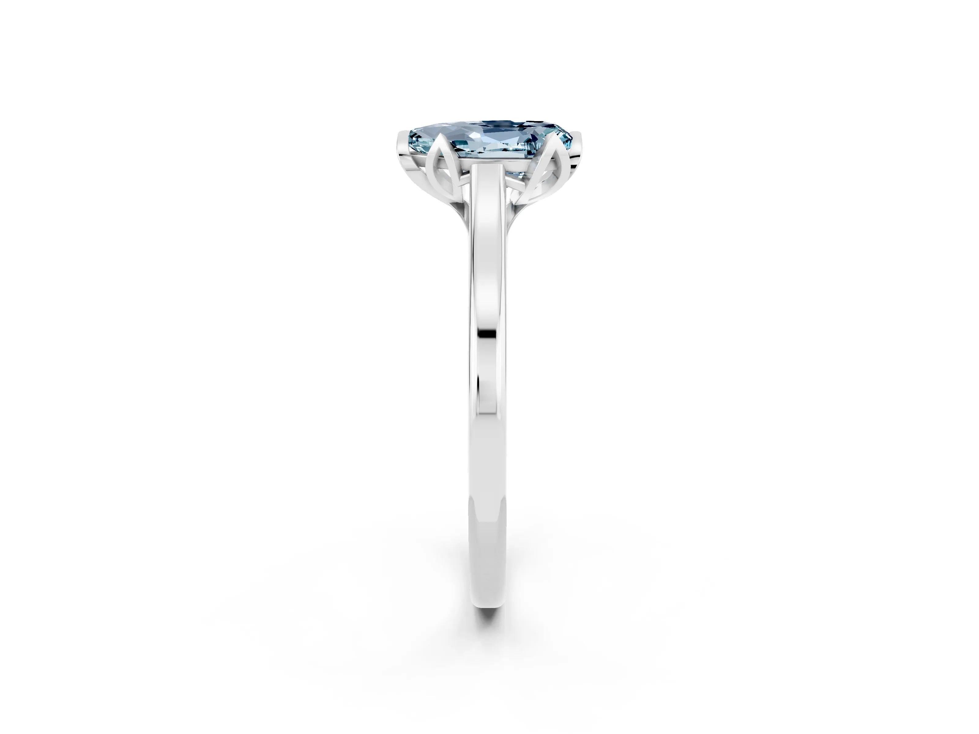 White gold Pear Cut Aquamarine Solitaire Ring with Flower Prong Setting and Classic Band_14