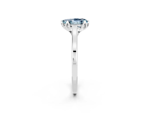 Silver Pear Cut Aquamarine Solitaire Ring with Flower Prong Setting and Classic Band