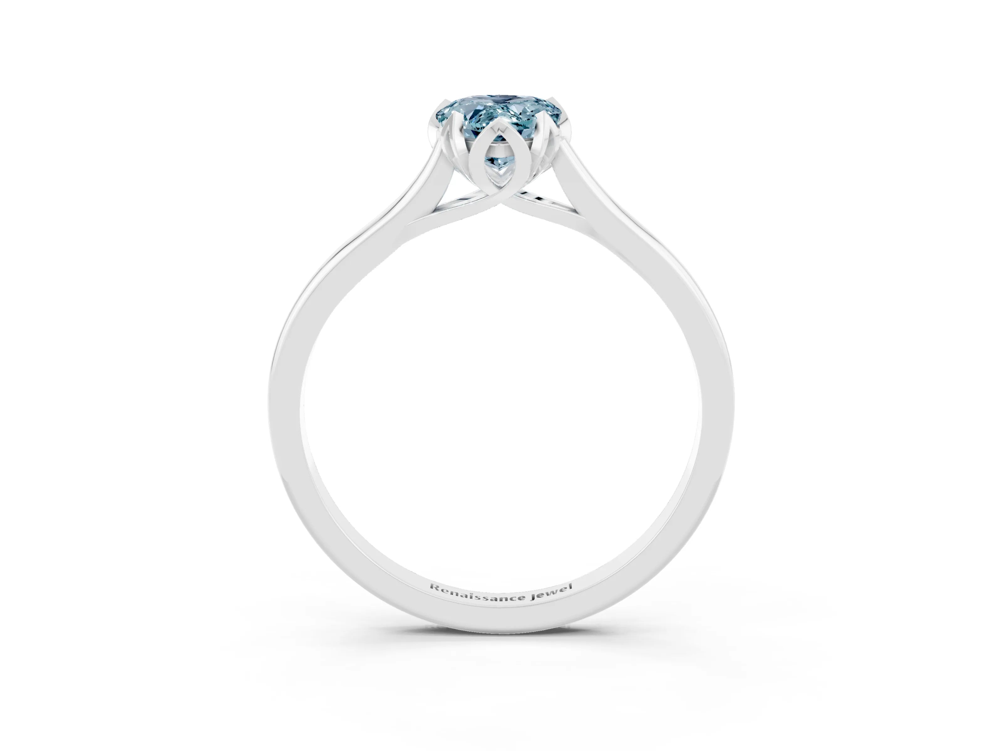 White gold Pear Cut Aquamarine Solitaire Ring with Flower Prong Setting and Classic Band_15