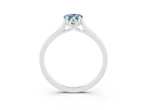 White gold Pear Cut Aquamarine Solitaire Ring with Flower Prong Setting and Classic Band_15