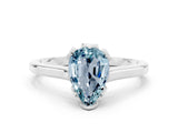 White gold Pear Cut Aquamarine Solitaire Ring with Flower Prong Setting and Classic Band_48