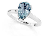 White gold Pear Cut Aquamarine Solitaire Ring with Flower Prong Setting and Classic Band_49