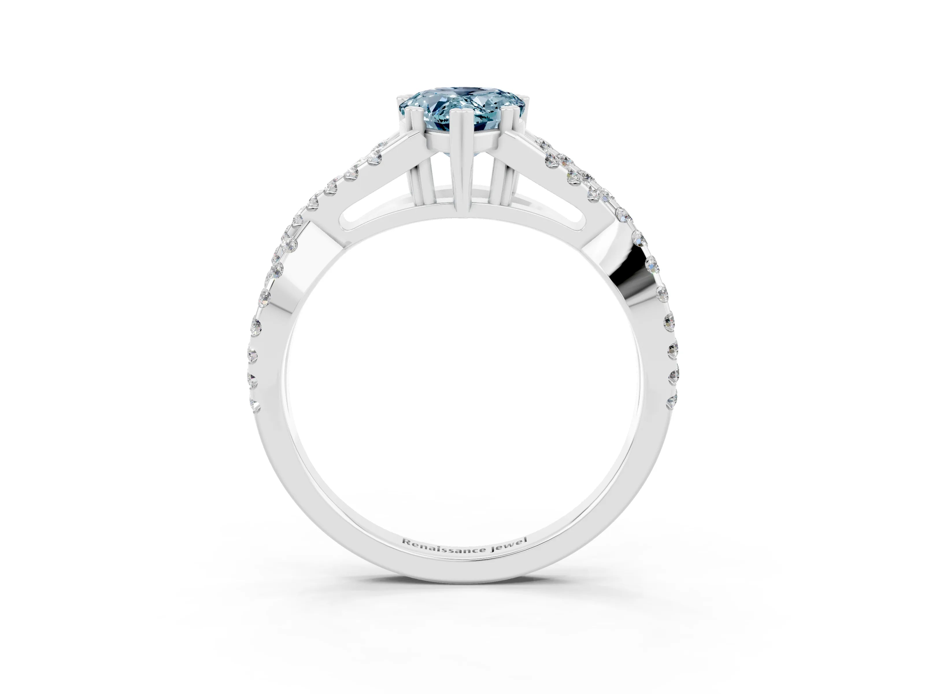 White gold Pear Cut Aquamarine Solitaire Ring with Four-Prong Setting and Twisted Pavé Band_3