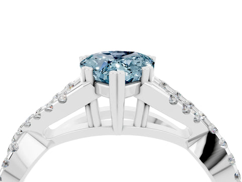 White gold Pear Cut Aquamarine Solitaire Ring with Four-Prong Setting and Twisted Pavé Band_4