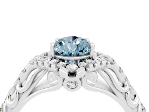 White gold Pear Cut Aquamarine Solitaire Ring with Hidden Halo and Pavé Band_28