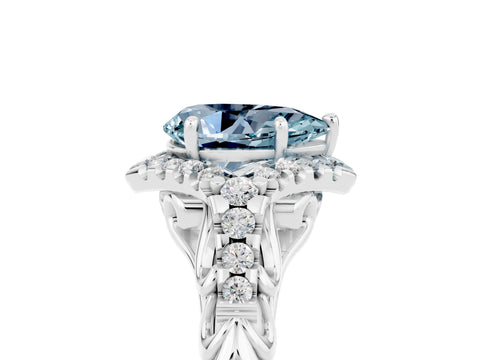 White gold Pear Cut Aquamarine Solitaire Ring with Hidden Halo and Pavé Band_29