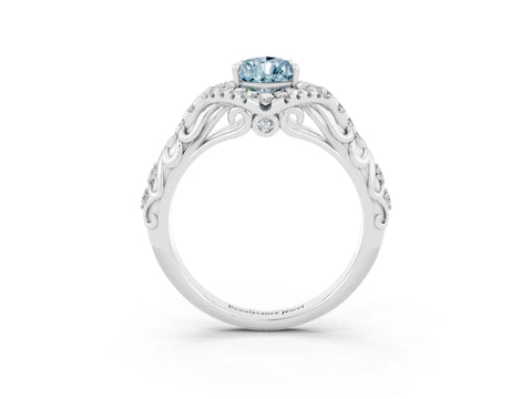 White gold Pear Cut Aquamarine Solitaire Ring with Hidden Halo and Pavé Band_39