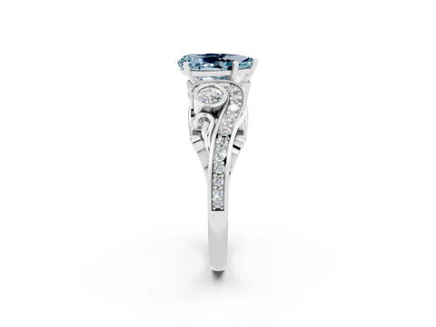 White gold Pear Cut Aquamarine Solitaire Ring with Milgrain Pavé Band and Four-Prong Setting_50
