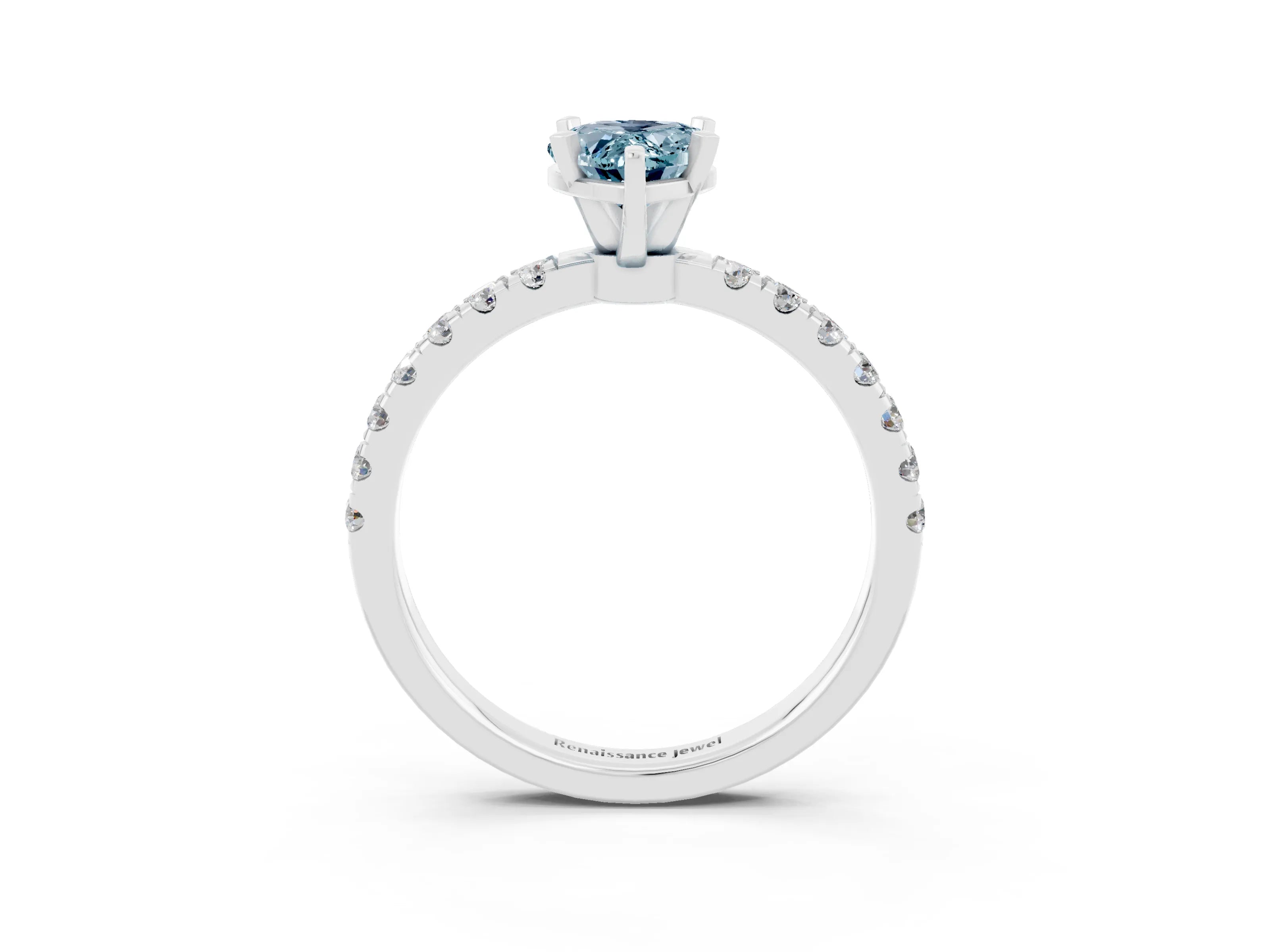 White gold Pear Cut Aquamarine Solitaire Ring with Pavé Accents and Four-Prong Setting_3