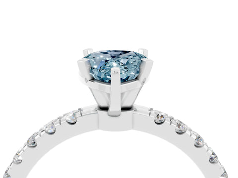 White gold Pear Cut Aquamarine Solitaire Ring with Pavé Accents and Four-Prong Setting_4
