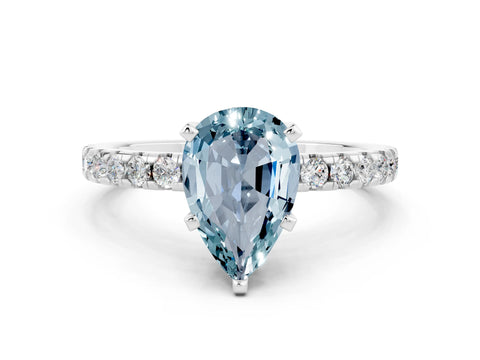 White gold Pear Cut Aquamarine Solitaire Ring with Pavé Band and Four-Prong Setting_24