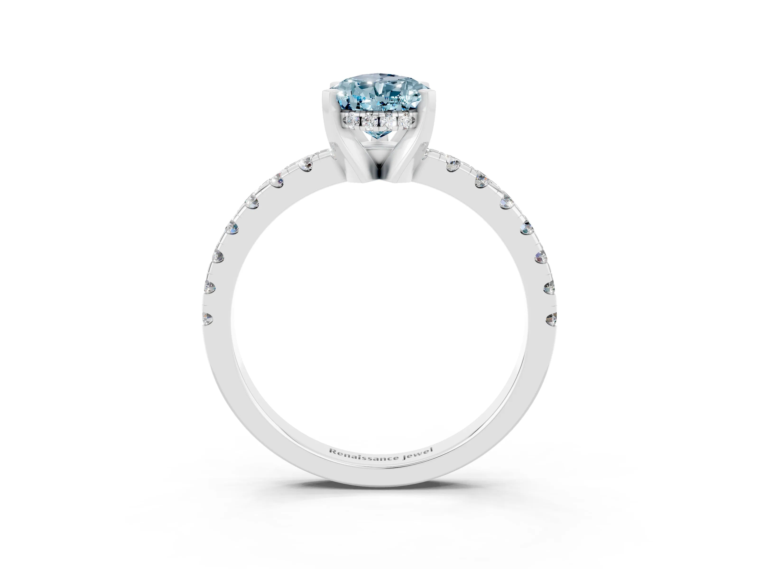 White gold Pear Cut Aquamarine Solitaire Ring with Pavé Band and Four-Prong Setting_27