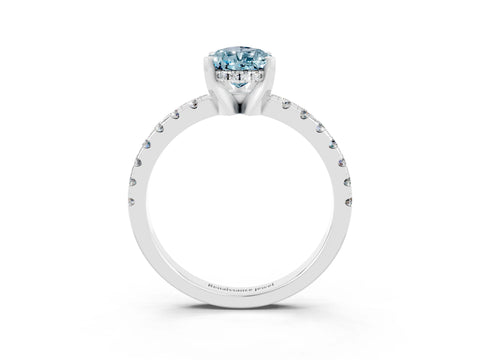 White gold Pear Cut Aquamarine Solitaire Ring with Pavé Band and Four-Prong Setting_27